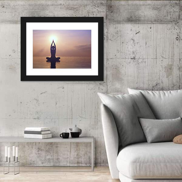 Silhouette Young Woman Practicing Yoga On The Beach At Sunset Canvas Wall Art-5 Horizontal-Gallery Wrap-22" x 12"-Tiaracle