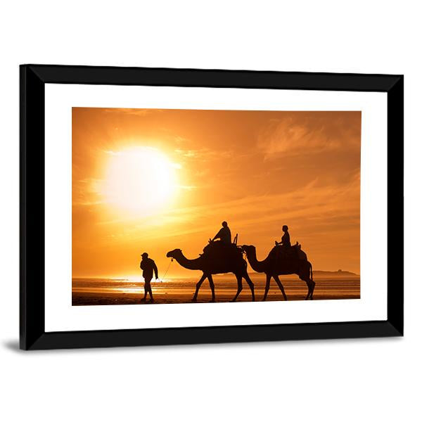 Silhouettes Of Camels At Sunset Canvas Wall Art-5 Horizontal-Gallery Wrap-22" x 12"-Tiaracle