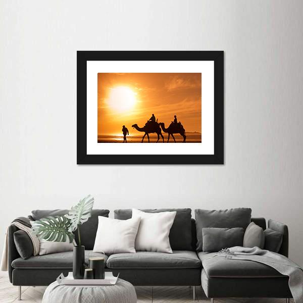 Silhouettes Of Camels At Sunset Canvas Wall Art-5 Horizontal-Gallery Wrap-22" x 12"-Tiaracle