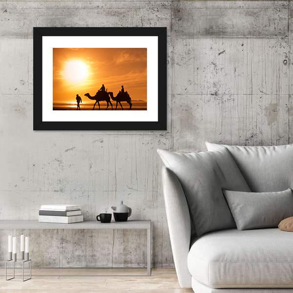 Silhouettes Of Camels At Sunset Canvas Wall Art-5 Horizontal-Gallery Wrap-22" x 12"-Tiaracle