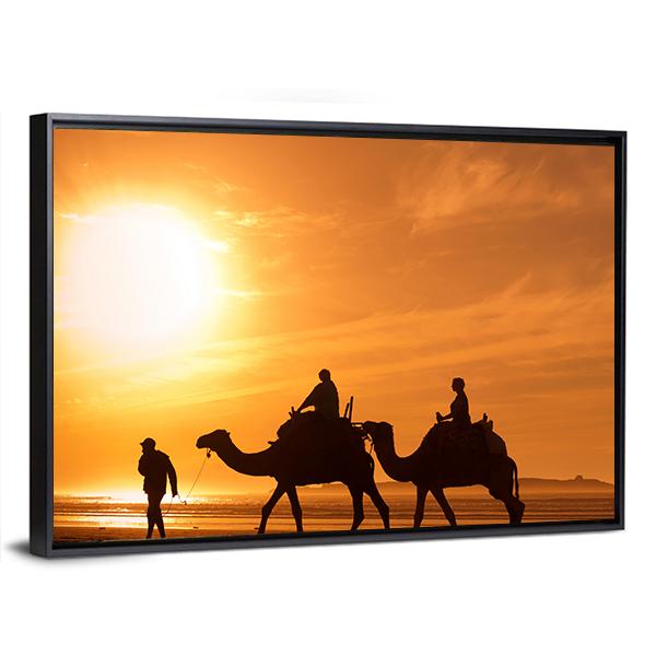 Silhouettes Of Camels At Sunset Canvas Wall Art-5 Horizontal-Gallery Wrap-22" x 12"-Tiaracle