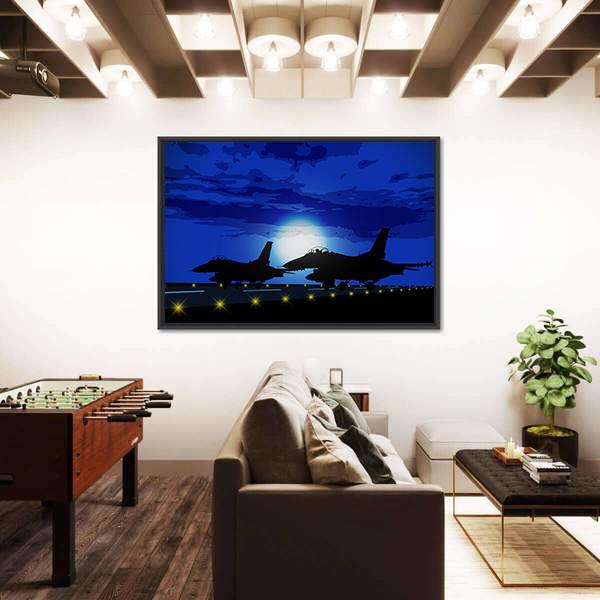 Silhouettes Of Military Planes Canvas Wall Art-1 Piece-Floating Frame-24" x 16"-Tiaracle