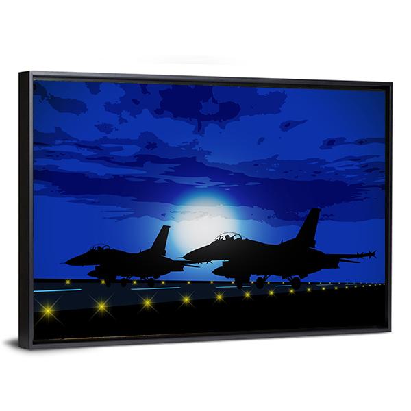 Silhouettes Of Military Planes Canvas Wall Art-5 Horizontal-Gallery Wrap-22" x 12"-Tiaracle
