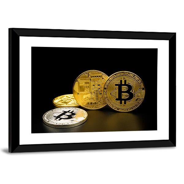 Silver And Golden Bitcoin Canvas Wall Art-5 Horizontal-Gallery Wrap-22" x 12"-Tiaracle
