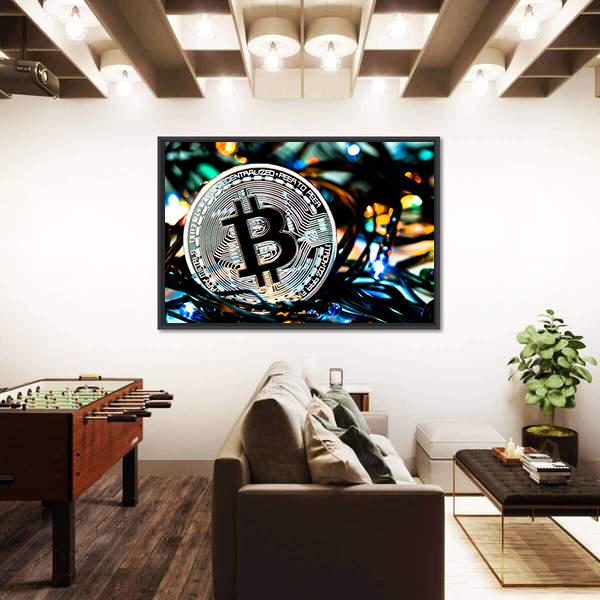Silver Bitcoin Canvas Wall Art-1 Piece-Floating Frame-24" x 16"-Tiaracle