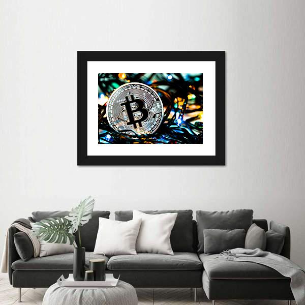 Silver Bitcoin Canvas Wall Art-1 Piece-Framed Print-20" x 16"-Tiaracle