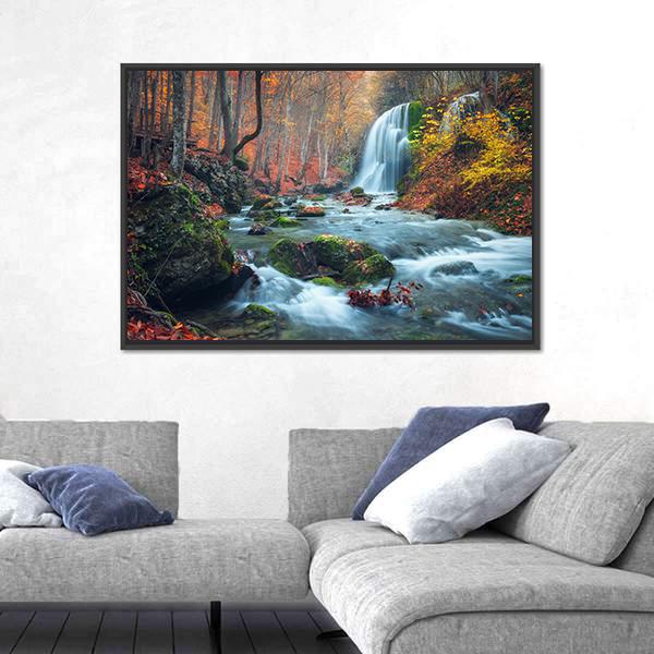 Silver Stream Waterfall In Grand Canyon Of Crimea At Sunset Canvas Wall Art-5 Horizontal-Gallery Wrap-22" x 12"-Tiaracle
