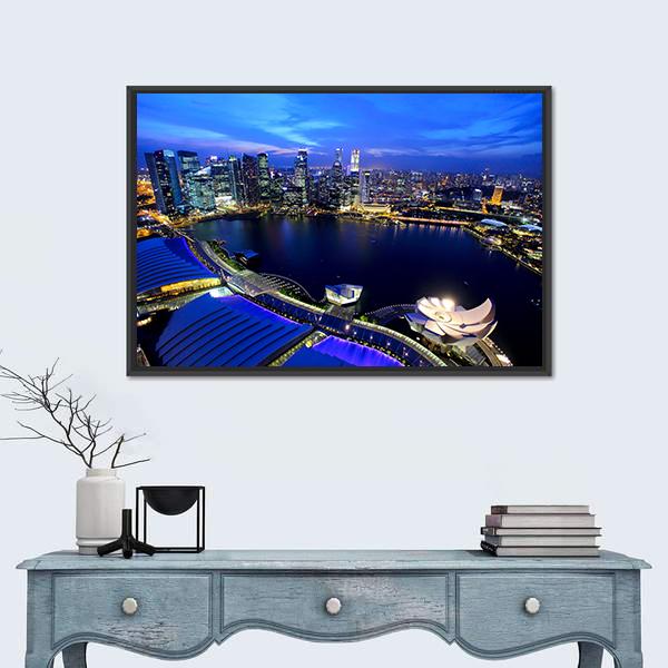 Singapore At Night Canvas Wall Art-1 Piece-Floating Frame-36" x 24"-Tiaracle