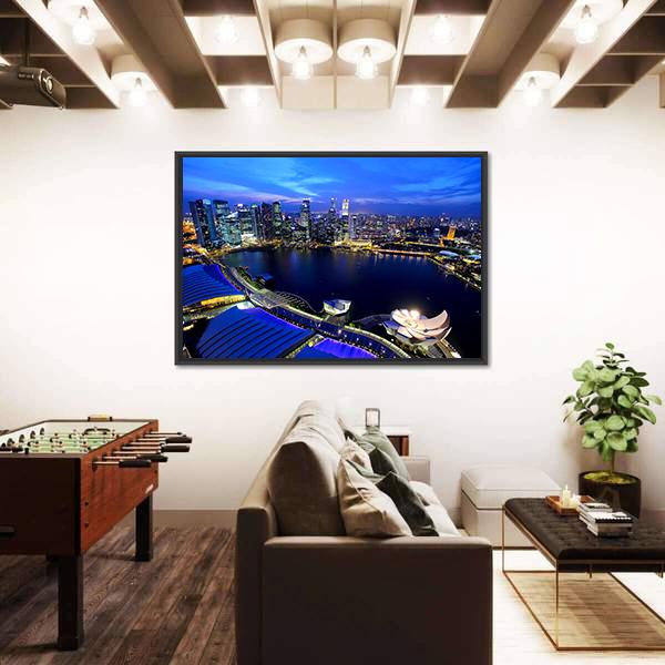 Singapore At Night Canvas Wall Art-5 Horizontal-Gallery Wrap-22" x 12"-Tiaracle
