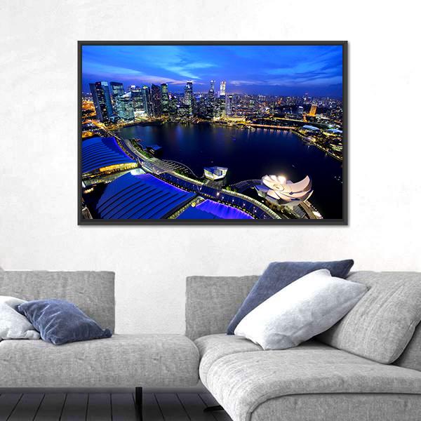 Singapore At Night Canvas Wall Art-5 Horizontal-Gallery Wrap-22" x 12"-Tiaracle