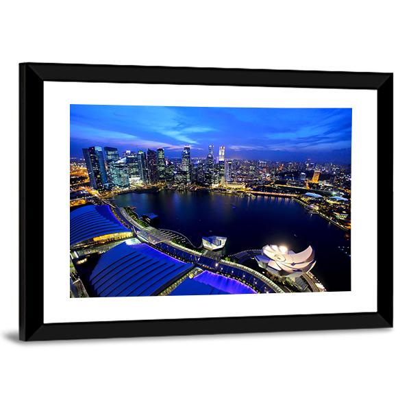 Singapore At Night Canvas Wall Art-5 Horizontal-Gallery Wrap-22" x 12"-Tiaracle