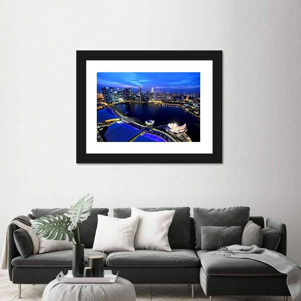 Singapore At Night Canvas Wall Art-5 Horizontal-Gallery Wrap-22" x 12"-Tiaracle