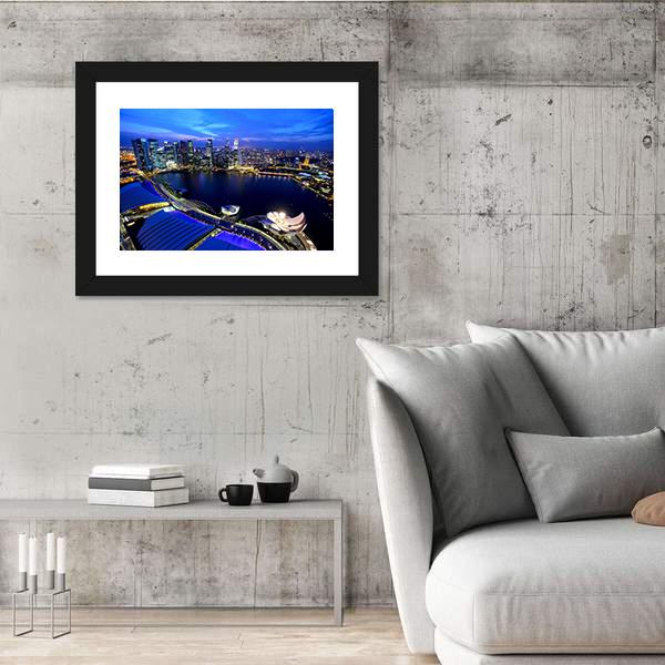 Singapore At Night Canvas Wall Art-5 Horizontal-Gallery Wrap-22" x 12"-Tiaracle