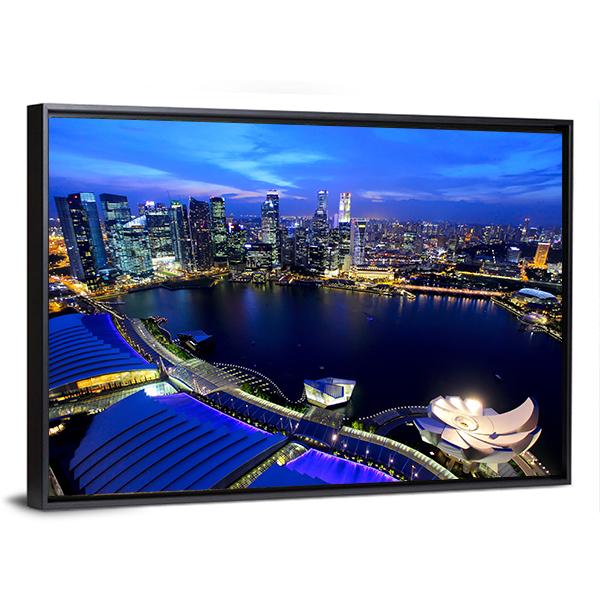 Singapore At Night Canvas Wall Art-5 Horizontal-Gallery Wrap-22" x 12"-Tiaracle