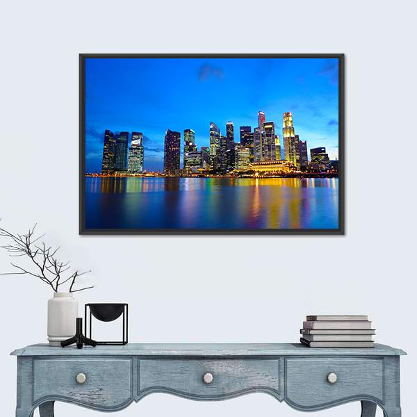 Singapore City At Night Canvas Wall Art-1 Piece-Floating Frame-24" x 16"-Tiaracle