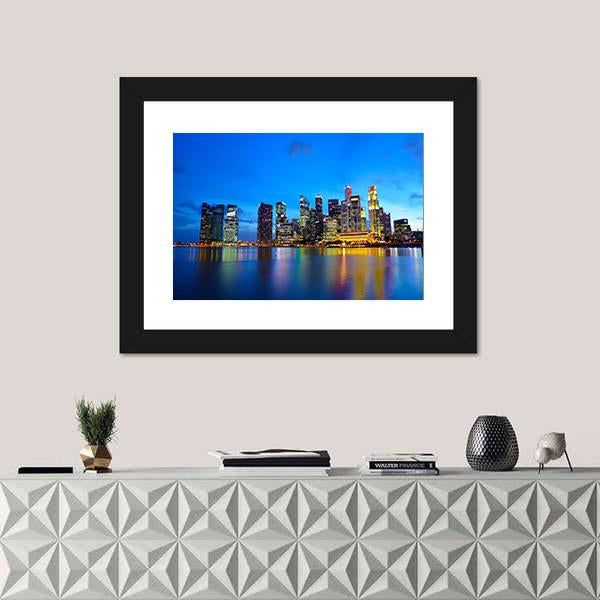 Singapore City At Night Canvas Wall Art-1 Piece-Framed Print-20" x 16"-Tiaracle