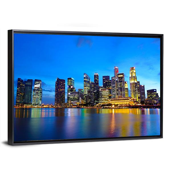 Singapore City At Night Canvas Wall Art-3 Horizontal-Gallery Wrap-25" x 16"-Tiaracle