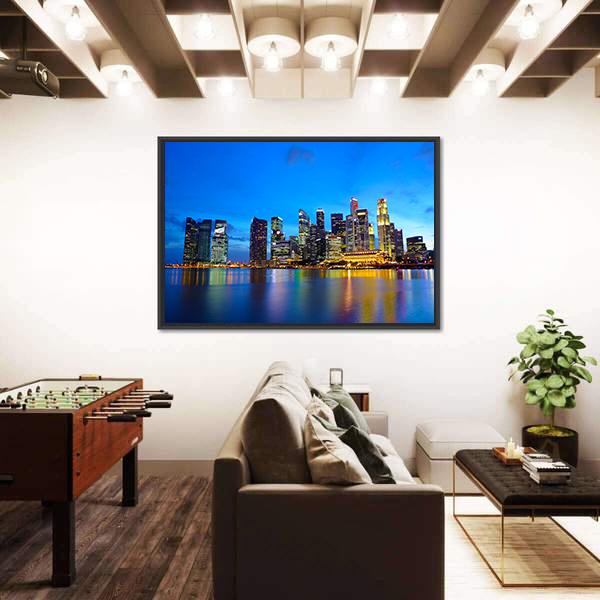 Singapore City At Night Canvas Wall Art-3 Horizontal-Gallery Wrap-25" x 16"-Tiaracle