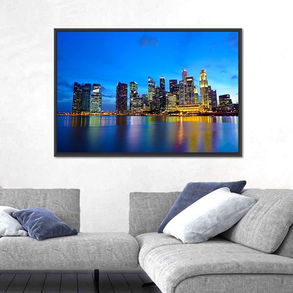 Singapore City At Night Canvas Wall Art-3 Horizontal-Gallery Wrap-25" x 16"-Tiaracle