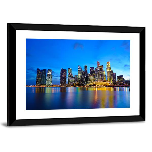 Singapore City At Night Canvas Wall Art-3 Horizontal-Gallery Wrap-25" x 16"-Tiaracle