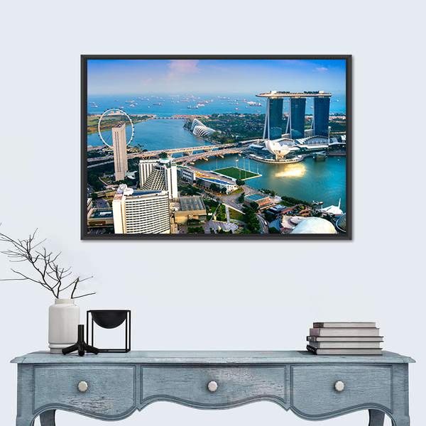 Singapore City Skyline At Sunset Canvas Wall Art-5 Horizontal-Gallery Wrap-22" x 12"-Tiaracle