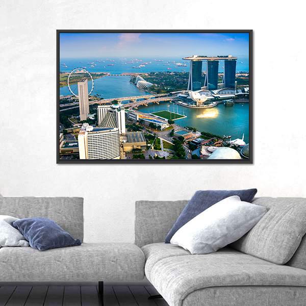 Singapore City Skyline At Sunset Canvas Wall Art-5 Horizontal-Gallery Wrap-22" x 12"-Tiaracle