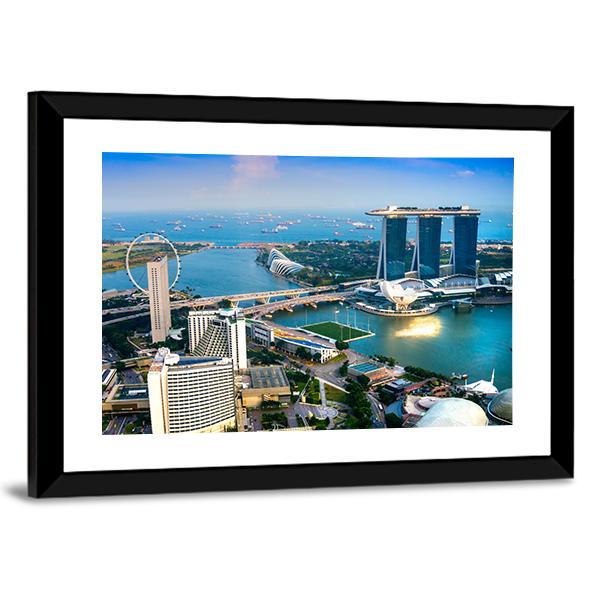 Singapore City Skyline At Sunset Canvas Wall Art-5 Horizontal-Gallery Wrap-22" x 12"-Tiaracle