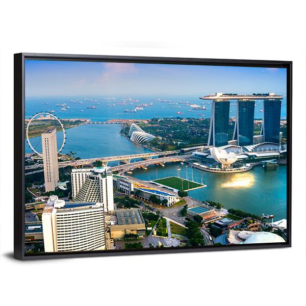 Singapore City Skyline At Sunset Canvas Wall Art-5 Horizontal-Gallery Wrap-22" x 12"-Tiaracle