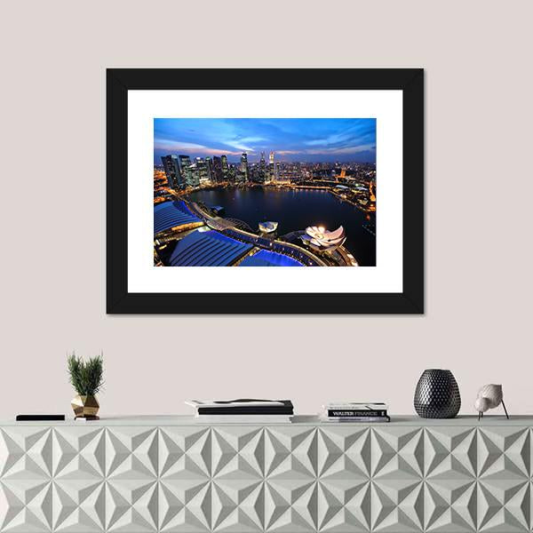 Singapore Cityscape At Night Canvas Wall Art-5 Horizontal-Gallery Wrap-22" x 12"-Tiaracle