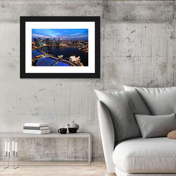 Singapore Cityscape At Night Canvas Wall Art-5 Horizontal-Gallery Wrap-22" x 12"-Tiaracle