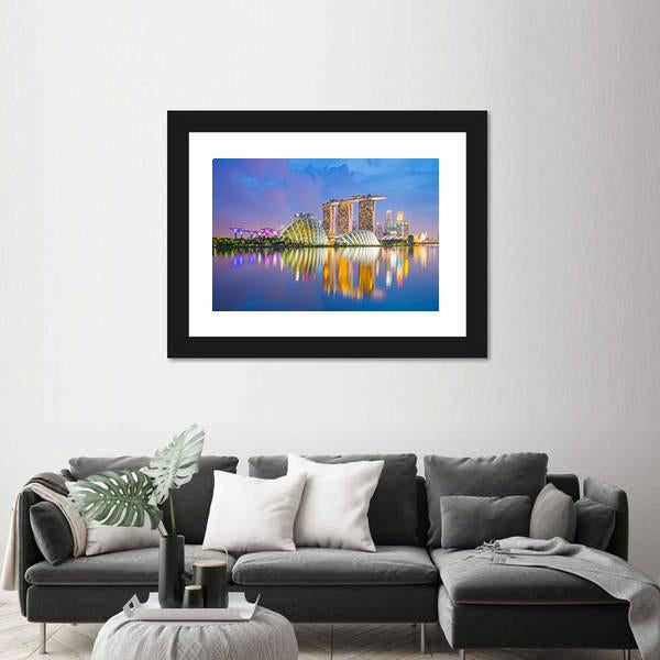 Singapore Cityscapes At Twilight Canvas Wall Art-5 Horizontal-Gallery Wrap-22" x 12"-Tiaracle
