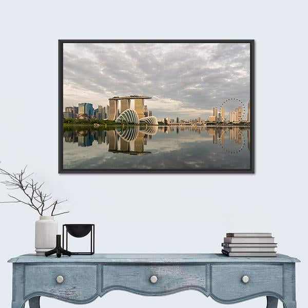 Singapore Marina Bay In Morning Canvas Wall Art-1 Piece-Floating Frame-24" x 16"-Tiaracle