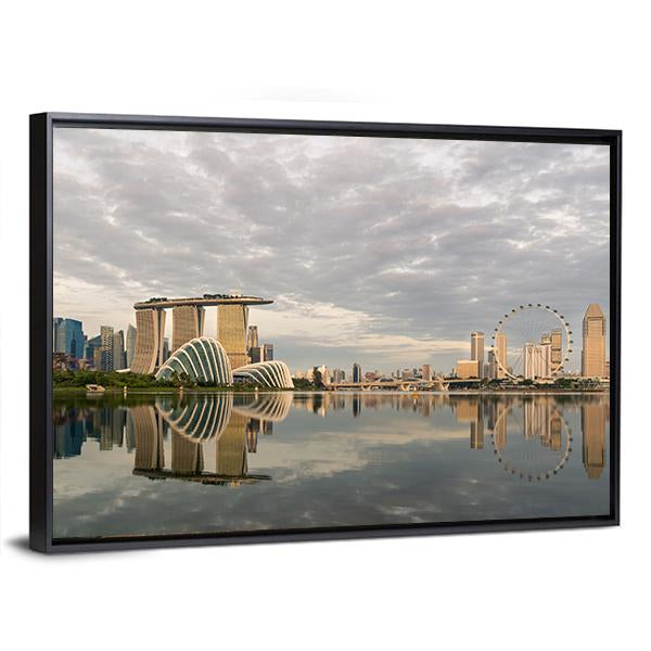 Singapore Marina Bay In Morning Canvas Wall Art-3 Horizontal-Gallery Wrap-25" x 16"-Tiaracle