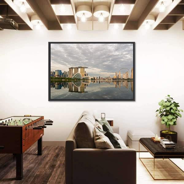Singapore Marina Bay In Morning Canvas Wall Art-3 Horizontal-Gallery Wrap-25" x 16"-Tiaracle