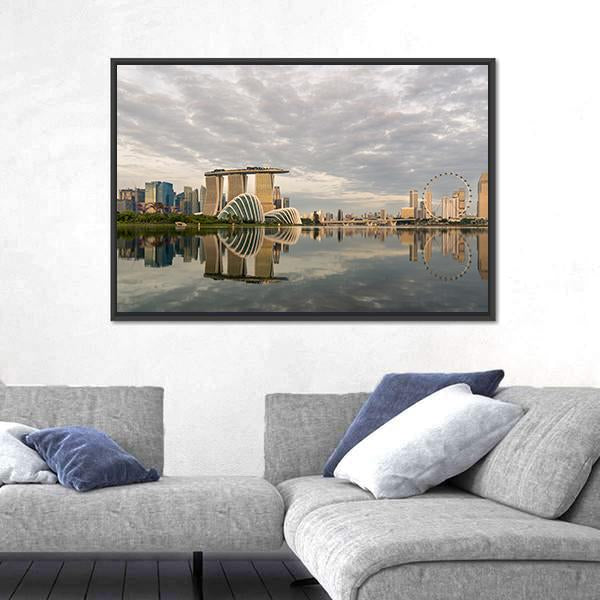 Singapore Marina Bay In Morning Canvas Wall Art-3 Horizontal-Gallery Wrap-25" x 16"-Tiaracle