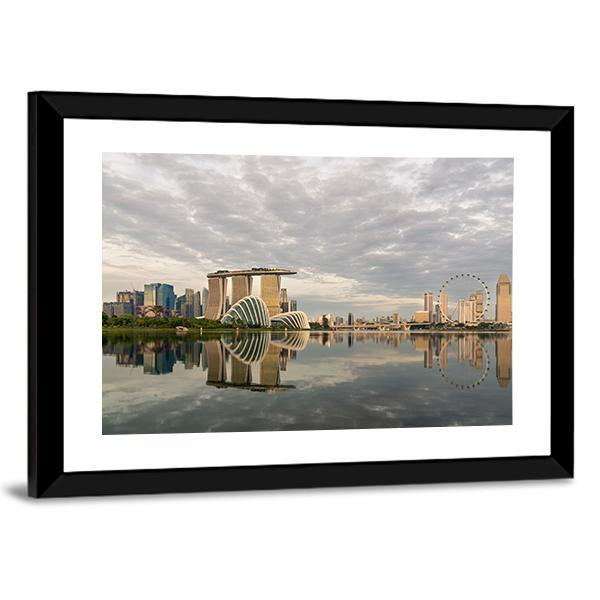 Singapore Marina Bay In Morning Canvas Wall Art-3 Horizontal-Gallery Wrap-25" x 16"-Tiaracle