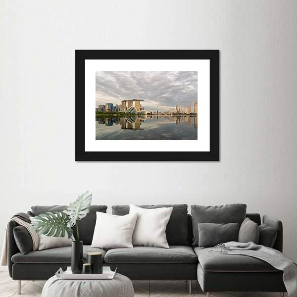 Singapore Marina Bay In Morning Canvas Wall Art-3 Horizontal-Gallery Wrap-25" x 16"-Tiaracle