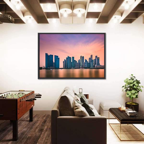 Singapore Skyline At Marina Bay Canvas Wall Art-1 Piece-Floating Frame-24" x 16"-Tiaracle