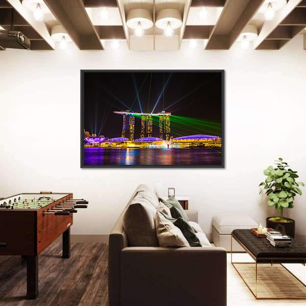 Singapore Skyline At Night Canvas Wall Art-1 Piece-Floating Frame-36" x 24"-Tiaracle