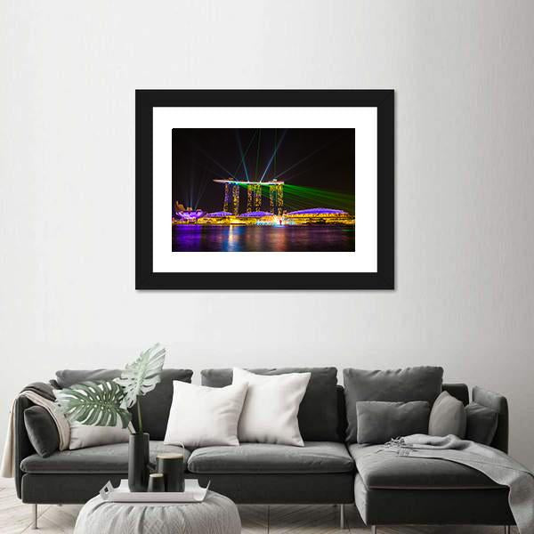 Singapore Skyline At Night Canvas Wall Art-1 Piece-Framed Print-30" x 20"-Tiaracle