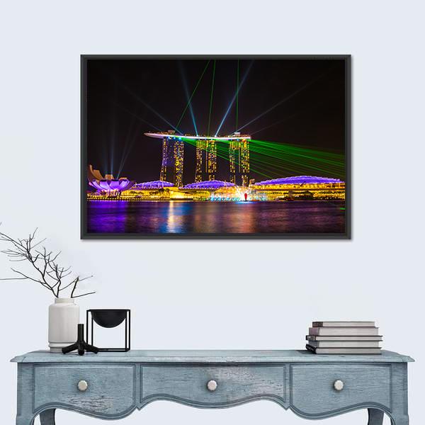 Singapore Skyline At Night Canvas Wall Art-5 Horizontal-Gallery Wrap-22" x 12"-Tiaracle