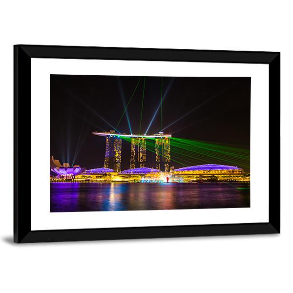 Singapore Skyline At Night Canvas Wall Art-5 Horizontal-Gallery Wrap-22" x 12"-Tiaracle