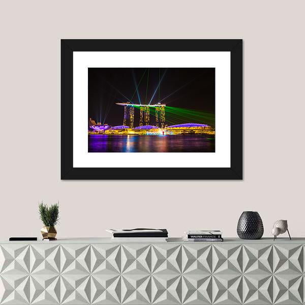 Singapore Skyline At Night Canvas Wall Art-5 Horizontal-Gallery Wrap-22" x 12"-Tiaracle
