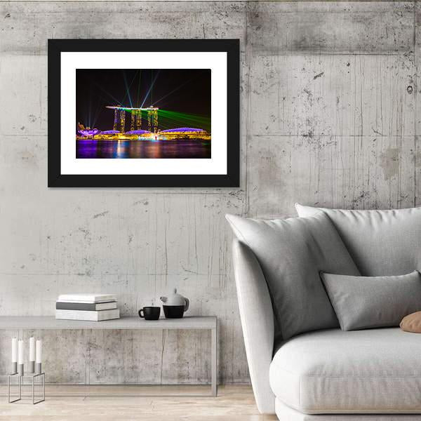 Singapore Skyline At Night Canvas Wall Art-5 Horizontal-Gallery Wrap-22" x 12"-Tiaracle
