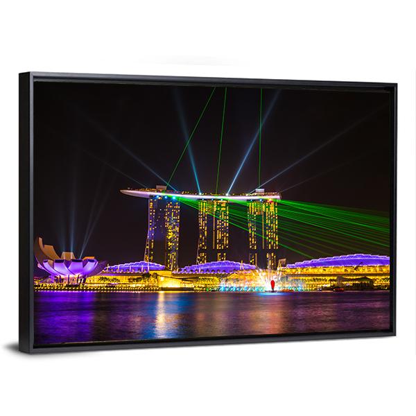Singapore Skyline At Night Canvas Wall Art-5 Horizontal-Gallery Wrap-22" x 12"-Tiaracle