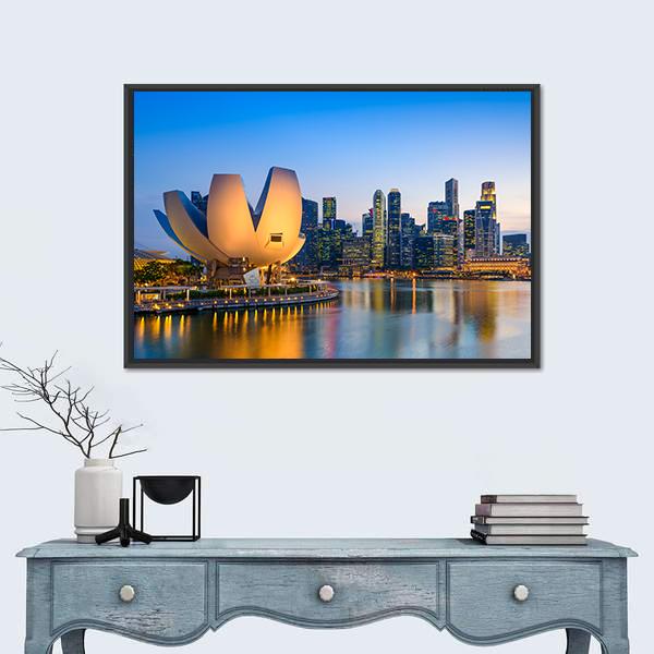 Singapore Skyline At The Marina During Twilight Canvas Wall Art-1 Piece-Floating Frame-24" x 16"-Tiaracle