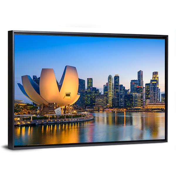 Singapore Skyline At The Marina During Twilight Canvas Wall Art-3 Horizontal-Gallery Wrap-25" x 16"-Tiaracle