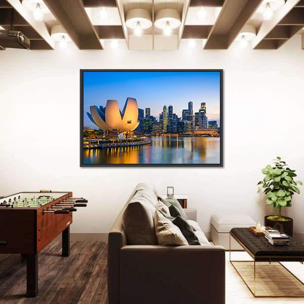 Singapore Skyline At The Marina During Twilight Canvas Wall Art-3 Horizontal-Gallery Wrap-25" x 16"-Tiaracle