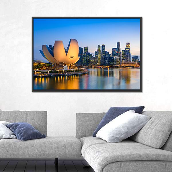 Singapore Skyline At The Marina During Twilight Canvas Wall Art-3 Horizontal-Gallery Wrap-25" x 16"-Tiaracle