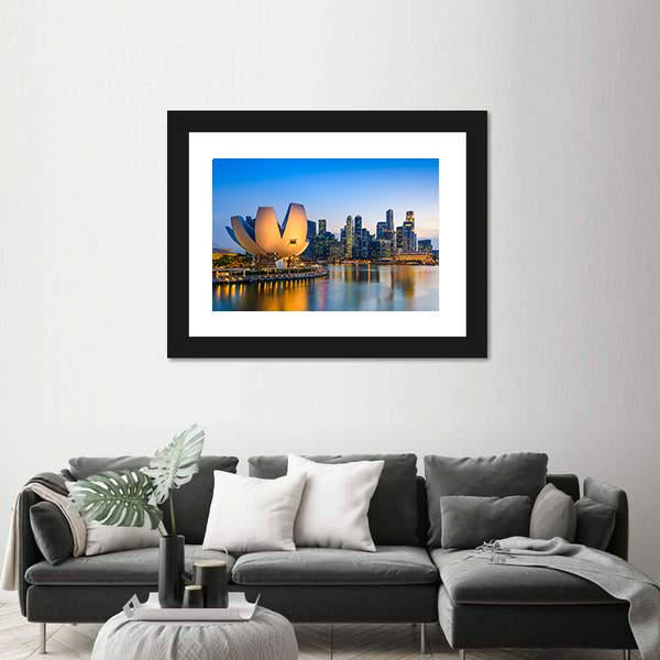 Singapore Skyline At The Marina During Twilight Canvas Wall Art-3 Horizontal-Gallery Wrap-25" x 16"-Tiaracle